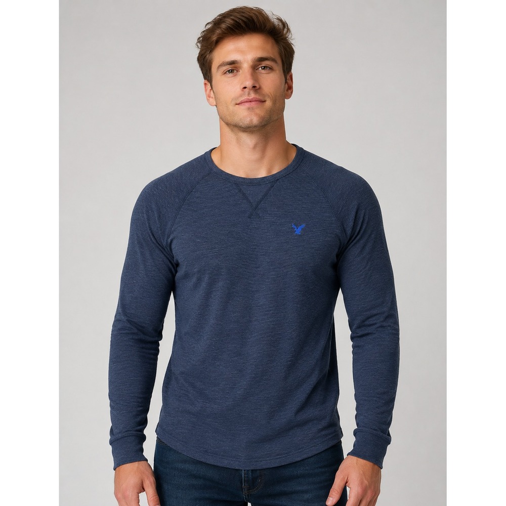 American Eagle Outfitter Heritage Navy Blue Thermal Long Sleeve Shirt Waffle Y2K